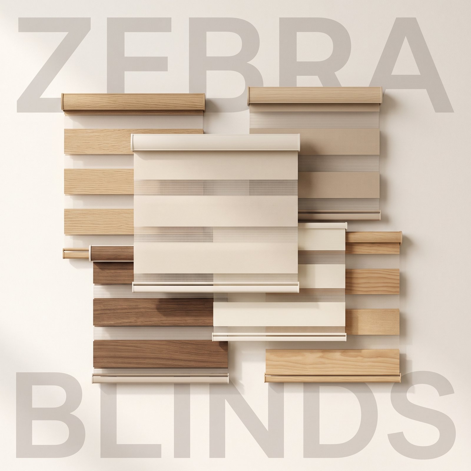 Zebra blind fabric samples showing alternating sheer and opaque bands