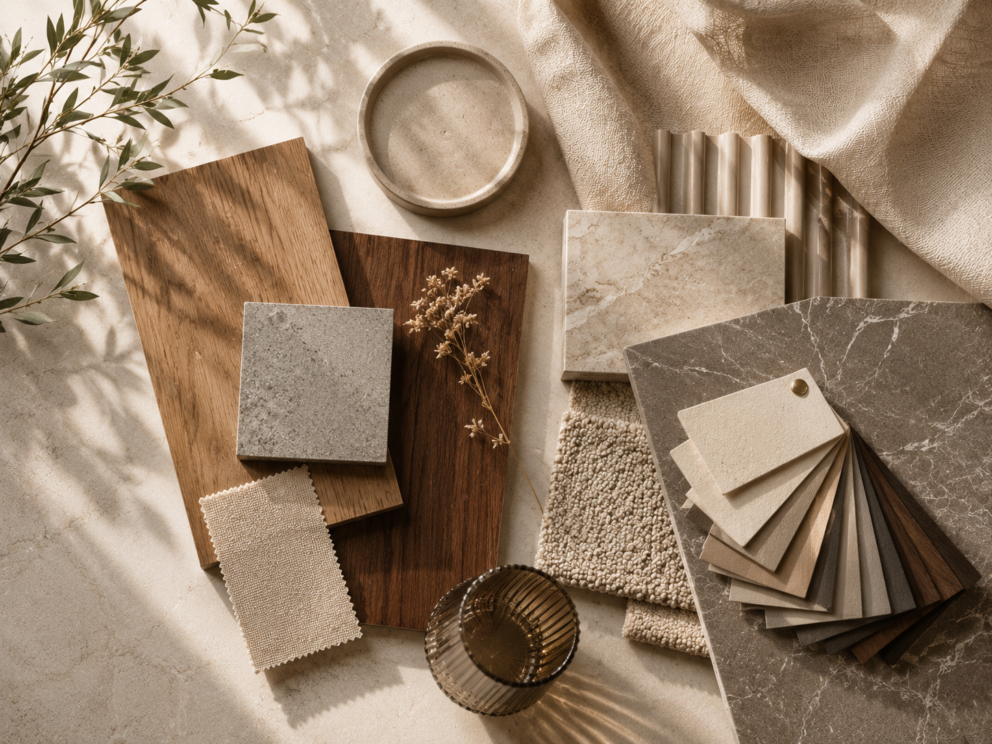 Premium interior materials and design samples at Nora Decor